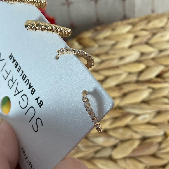 SugarFix by Baublebar Earring Sets Gold Tone Small Hoops Hearts Pearls Stones - Picture 6 of 9